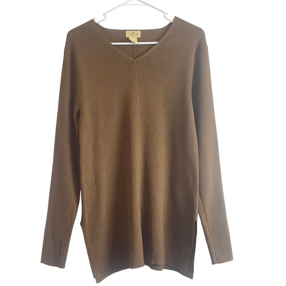00777 LIMITED AMERICA Brown "Ribbed" V Neck Long‎ Sleeve Sweater Top Women L